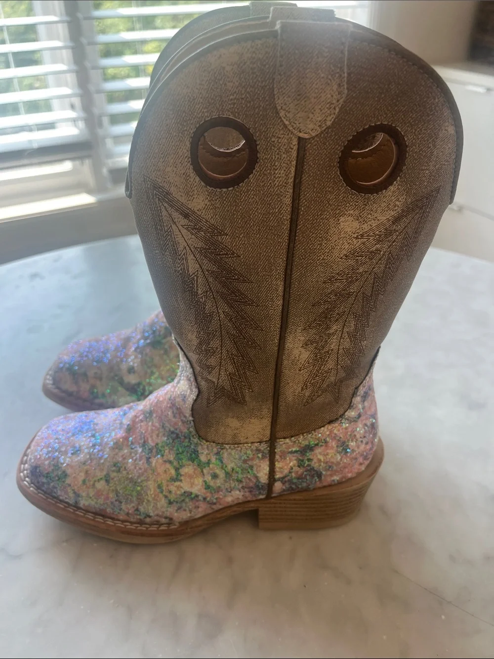 Roper Kids Glitter Pink and Green Western Boots